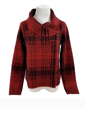 Christian Siriano wrap sweater red plaid size L